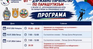 Плевен за първи път приема Държавното първенство по парашутизъм от 9 до 12 юли 2026 г.